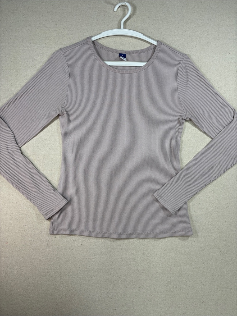 Old Navy Ribbed Long-Sleeve Crewneck Top - Light Taupe
